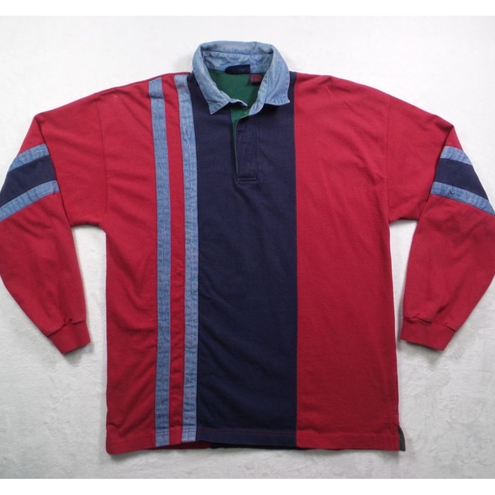 Vintage Robert‎ Bruce Shirt Mens Size Large Red Colorblock Polo Long Sleeve